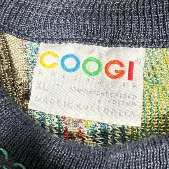 Vintage COOGI Striped Abstract 3D Knit Sweater Hip Hop Biggie Cosby Men's XL - Picture 9 of 9